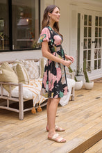 Load image into Gallery viewer, Carina Black/Pink/Green Floral Print Short Sleeve Dress