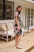 Load image into Gallery viewer, Carina Black/Pink/Green Floral Print Short Sleeve Dress