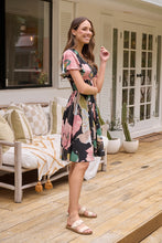 Load image into Gallery viewer, Carina Black/Pink/Green Floral Print Short Sleeve Dress