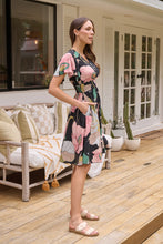 Load image into Gallery viewer, Carina Black/Pink/Green Floral Print Short Sleeve Dress