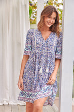 Load image into Gallery viewer, Leah Paisley Print Blue Button Front Smock Dress