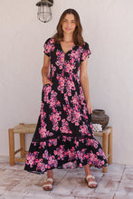 Load image into Gallery viewer, Augustina Black/HOT Pink Floral Button Front Maxi Dress