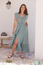 Load image into Gallery viewer, Augustina Button Front Green/White Floral Print Maxi Dress