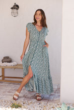Load image into Gallery viewer, Augustina Button Front Green/White Floral Print Maxi Dress