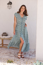 Load image into Gallery viewer, Augustina Button Front Green/White Floral Print Maxi Dress