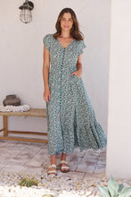 Load image into Gallery viewer, Augustina Button Front Green/White Floral Print Maxi Dress