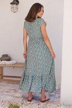 Load image into Gallery viewer, Augustina Button Front Green/White Floral Print Maxi Dress