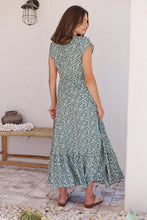 Load image into Gallery viewer, Augustina Button Front Green/White Floral Print Maxi Dress