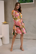 Load image into Gallery viewer, Ashlynn Pink/Orange Smock Tie Waist Dress