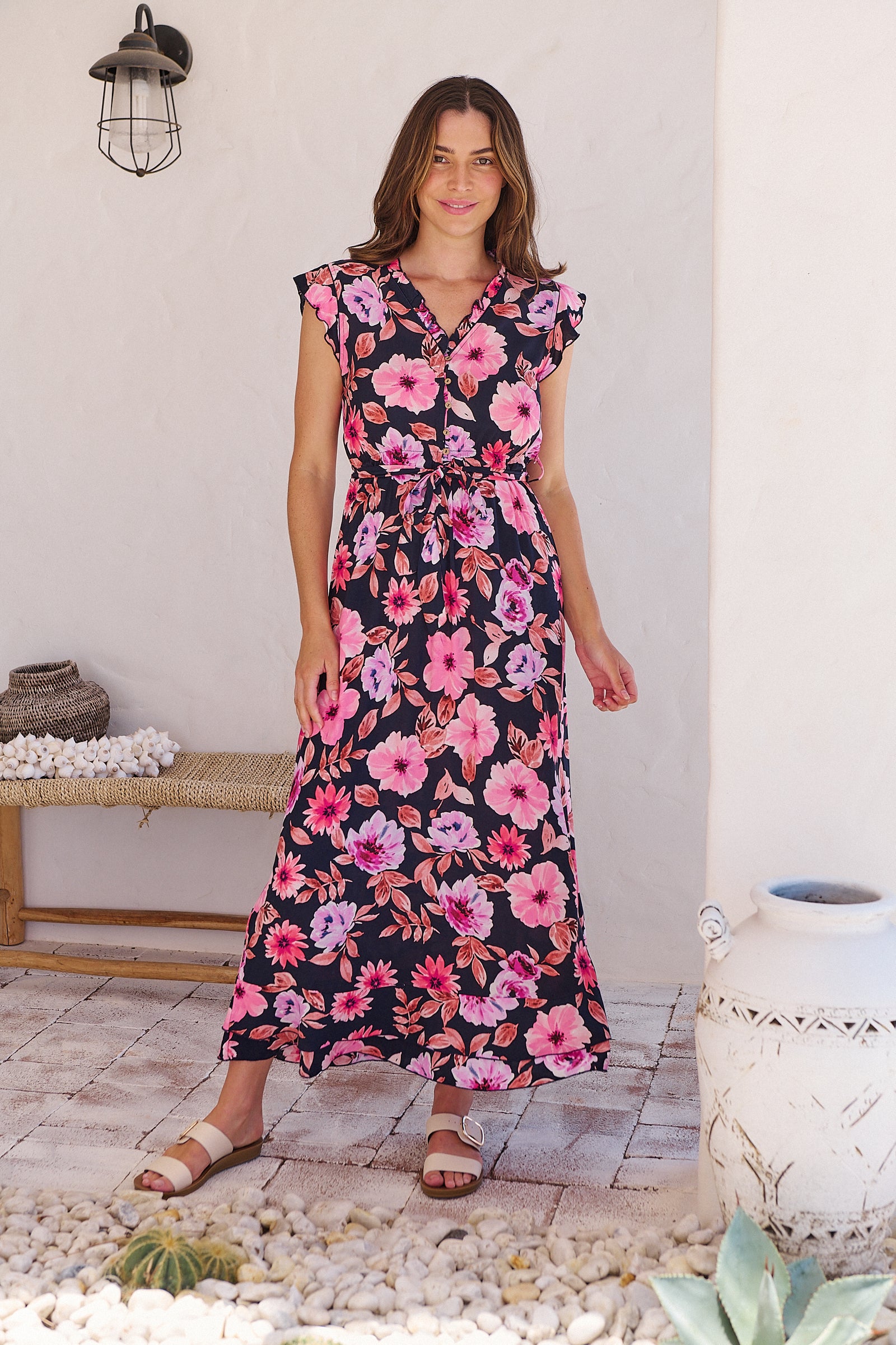 Trissa Navy/Pink Floral Print Dress