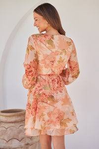 Lara Chiffon Peach Floral Evening Dress