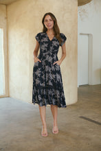 Load image into Gallery viewer, Augustina Button Front MIDI Navy Fern Print Dress