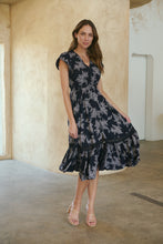 Load image into Gallery viewer, Augustina Button Front MIDI Navy Fern Print Dress