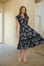 Load image into Gallery viewer, Augustina Button Front MIDI Navy Fern Print Dress