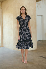 Load image into Gallery viewer, Augustina Button Front MIDI Navy Fern Print Dress