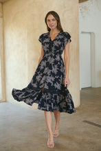 Load image into Gallery viewer, Augustina Button Front MIDI Navy Fern Print Dress