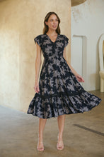 Load image into Gallery viewer, Augustina Button Front MIDI Navy Fern Print Dress