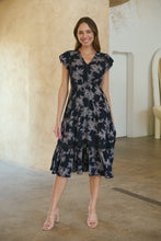 Load image into Gallery viewer, Augustina Button Front MIDI Navy Fern Print Dress