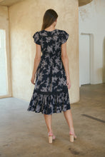 Load image into Gallery viewer, Augustina Button Front MIDI Navy Fern Print Dress