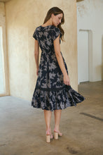 Load image into Gallery viewer, Augustina Button Front MIDI Navy Fern Print Dress