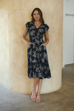 Load image into Gallery viewer, Augustina Button Front MIDI Navy Fern Print Dress