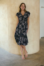 Load image into Gallery viewer, Augustina Button Front MIDI Navy Fern Print Dress