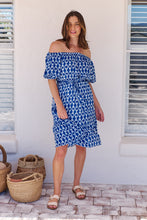 Load image into Gallery viewer, Bastille Blue/White Print Off Shoulder Dress