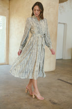 Load image into Gallery viewer, Stassie Long Sleeve Collared Beige/Black Print Button Midi Dress