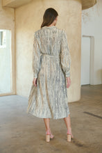 Load image into Gallery viewer, Stassie Long Sleeve Collared Beige/Black Print Button Midi Dress