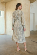 Load image into Gallery viewer, Stassie Long Sleeve Collared Beige/Black Print Button Midi Dress