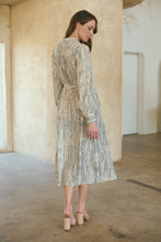 Load image into Gallery viewer, Stassie Long Sleeve Collared Beige/Black Print Button Midi Dress