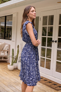 Maggie Navy/Royal Print Floral Midi Dress