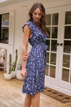 Load image into Gallery viewer, Maggie Navy/Royal Print Floral Midi Dress