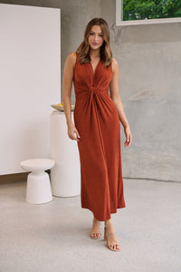 Samara Rust Shimmer Crossover Tie Evening Dress