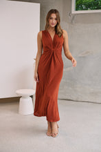 Load image into Gallery viewer, Samara Rust Shimmer Crossover Tie Evening Dress