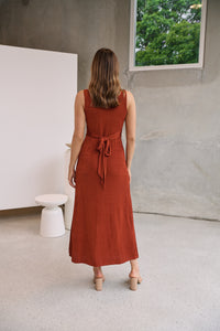 Samara Rust Shimmer Crossover Tie Evening Dress