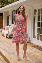 Load image into Gallery viewer, Maggie Pink/Brown Patchwork paisley Print Midi Dress