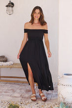 Load image into Gallery viewer, Bianca Shirred off Shouder Black Maxi