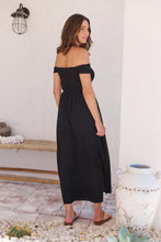 Load image into Gallery viewer, Bianca Shirred off Shouder Black Maxi
