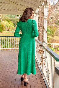 Azalia Green V Neck Long Sleeve Evening Dress