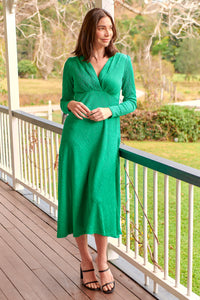 Azalia Green V Neck Long Sleeve Evening Dress