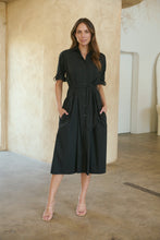 Load image into Gallery viewer, Annie Trench Style Short Sleeve Collared Black Button Midi Dress