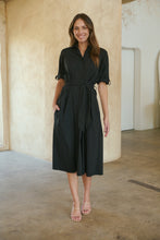 Load image into Gallery viewer, Annie Trench Style Short Sleeve Collared Black Button Midi Dress