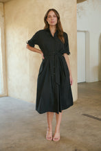 Load image into Gallery viewer, Annie Trench Style Short Sleeve Collared Black Button Midi Dress