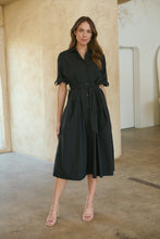 Load image into Gallery viewer, Annie Trench Style Short Sleeve Collared Black Button Midi Dress