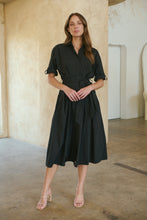 Load image into Gallery viewer, Annie Trench Style Short Sleeve Collared Black Button Midi Dress