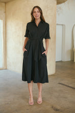 Load image into Gallery viewer, Annie Trench Style Short Sleeve Collared Black Button Midi Dress