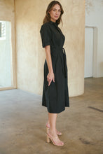 Load image into Gallery viewer, Annie Trench Style Short Sleeve Collared Black Button Midi Dress