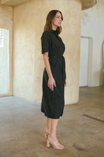 Load image into Gallery viewer, Annie Trench Style Short Sleeve Collared Black Button Midi Dress