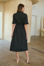 Load image into Gallery viewer, Annie Trench Style Short Sleeve Collared Black Button Midi Dress